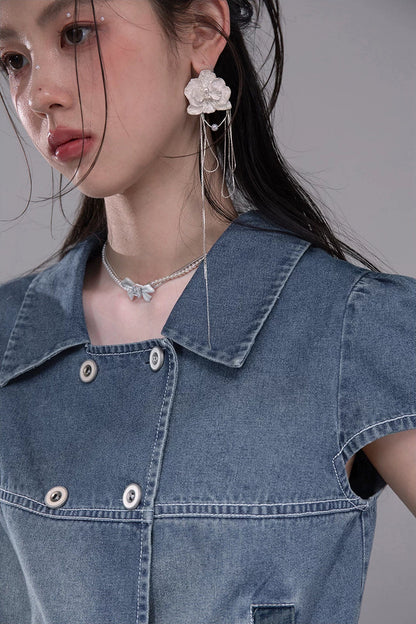 Gentle Denim Cropped Top and Skirt Set