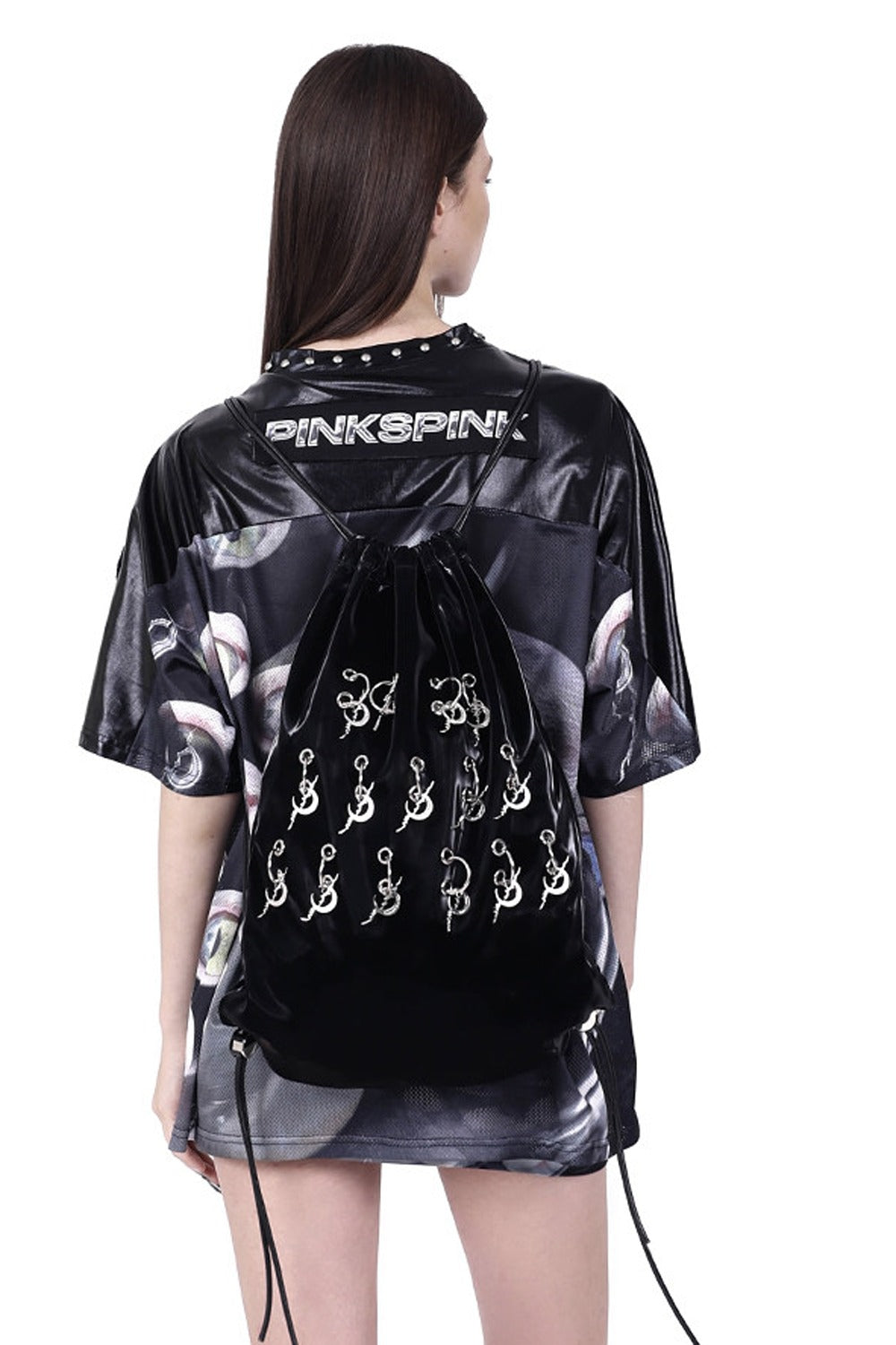 Cat Eye Patchwork Rivet V-Neck T-shirt