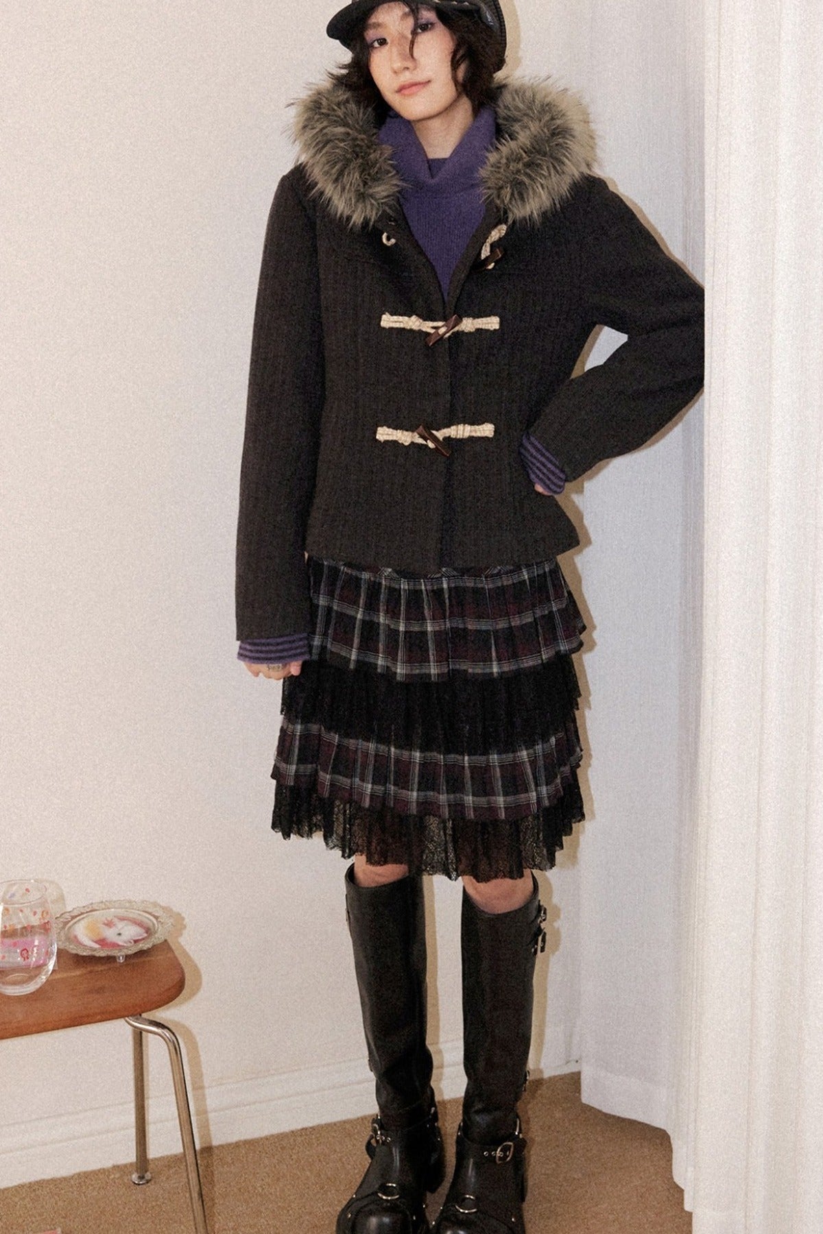Short Tencel Wool Blend Duffle Jacket