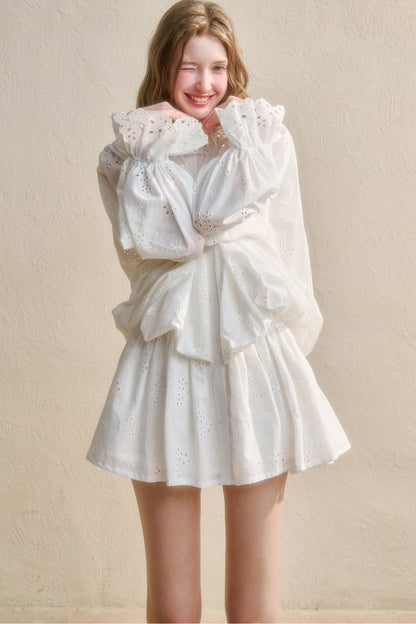 Long-Sleeved Cotton Embroidered Shirt Dress