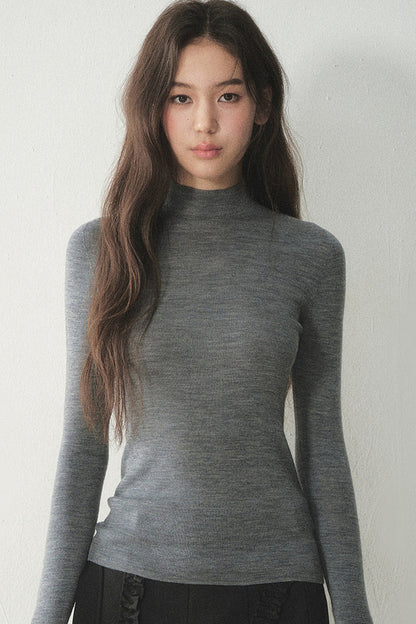 100% Wool Half-Turtleneck Knit Top