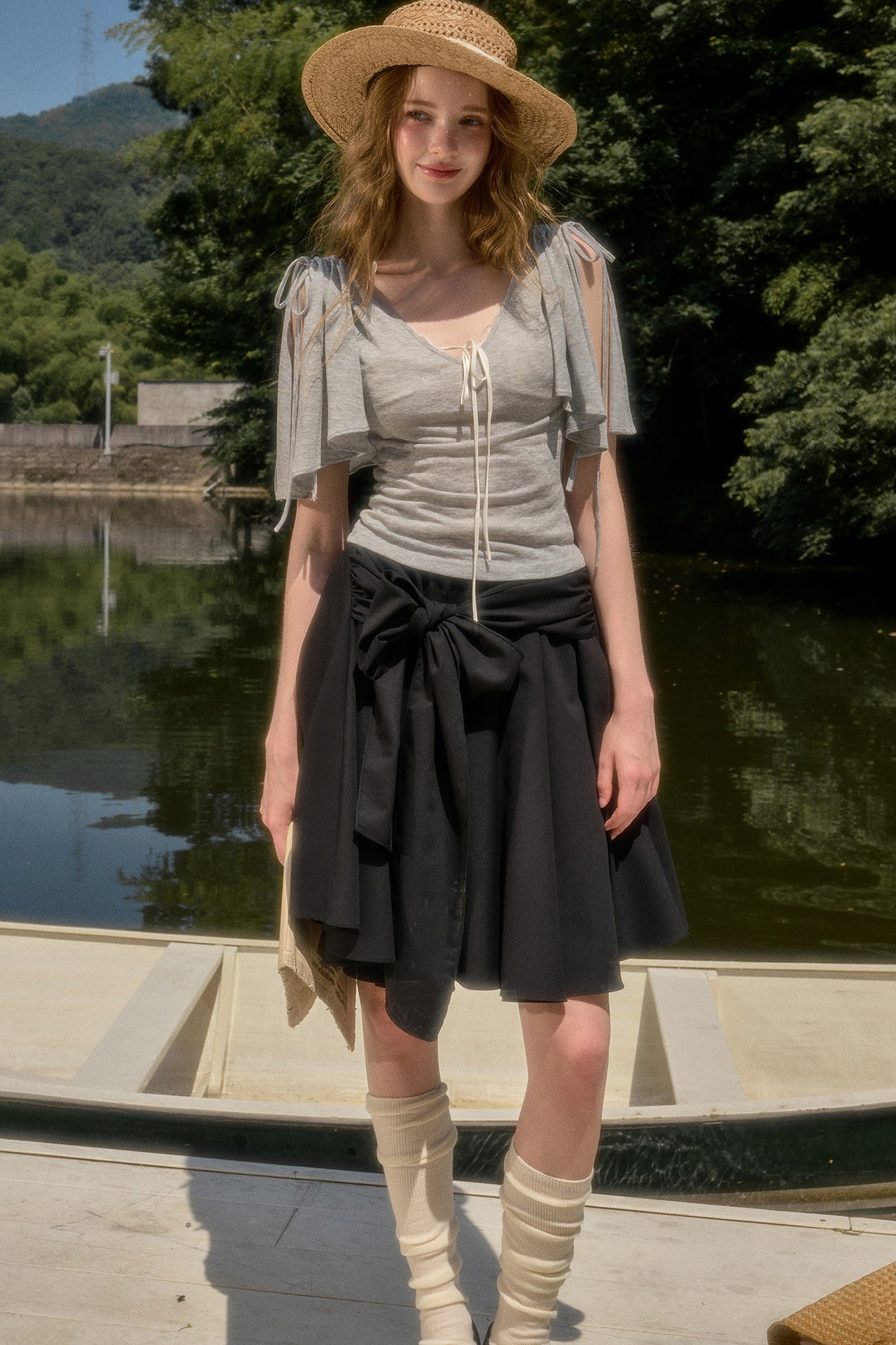 Cape-Style Short-Sleeve Top and Dress Set-Up