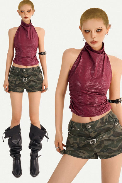 Red Halter Neck Backless Top