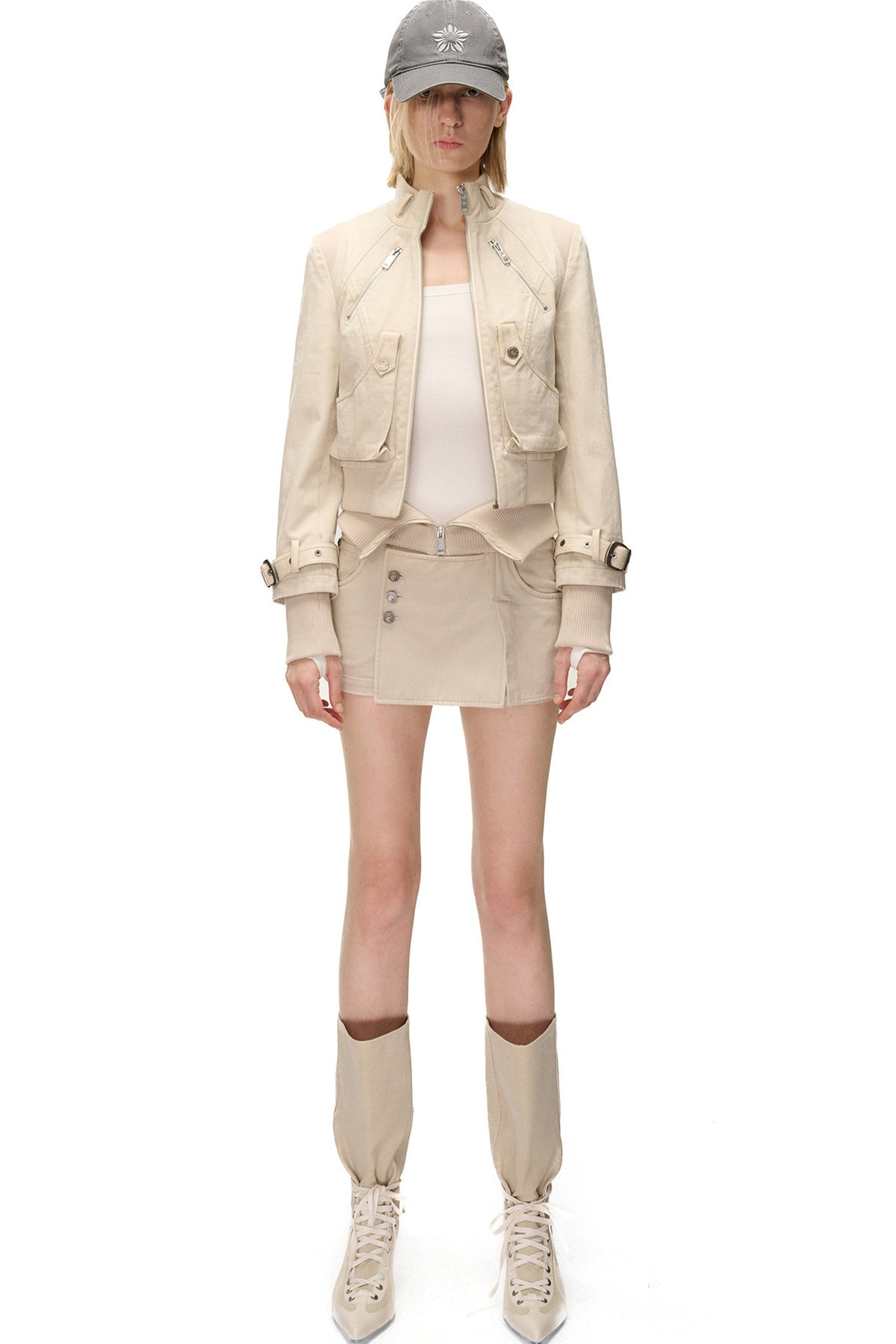 Ribbed Splicing Washed Distressed Skirt