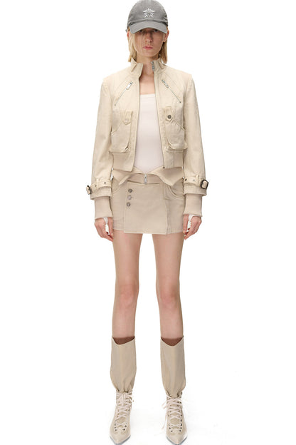 Ribbed Splicing Washed Distressed Skirt