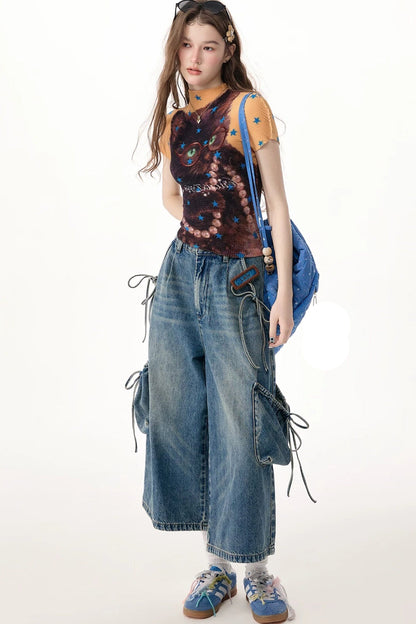 Cargo-Jeans mit weitem Bein