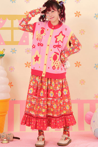 Towel Embroidery Patchwork Lace Midi Skirt