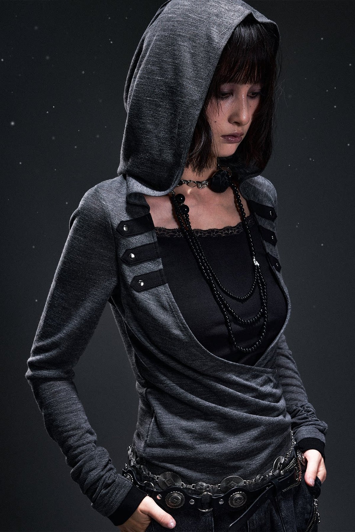 Layered-Look Hooded Knit Sweater