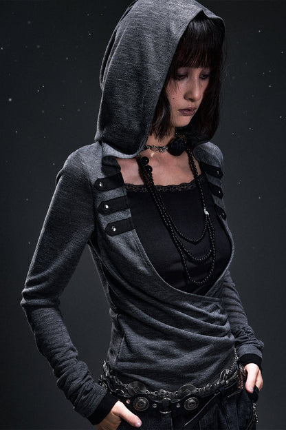 Layered-Look Hooded Knit Sweater