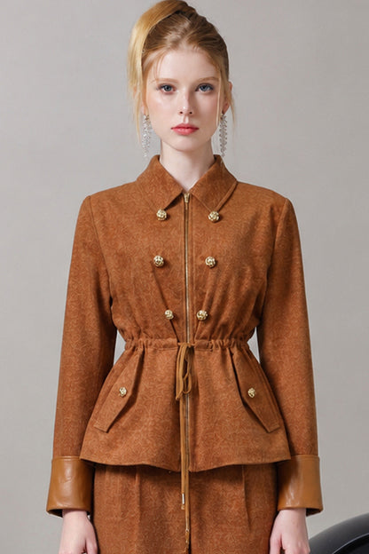 Caramel Lapel Collar Jacket and Pants Set