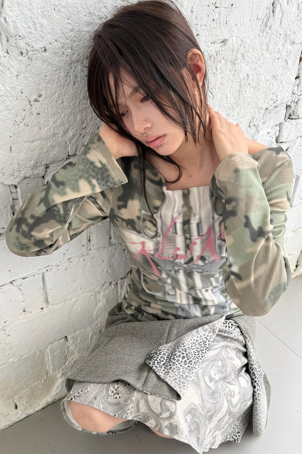 Wendbares Langarmhemd aus Camouflage-Jacquard