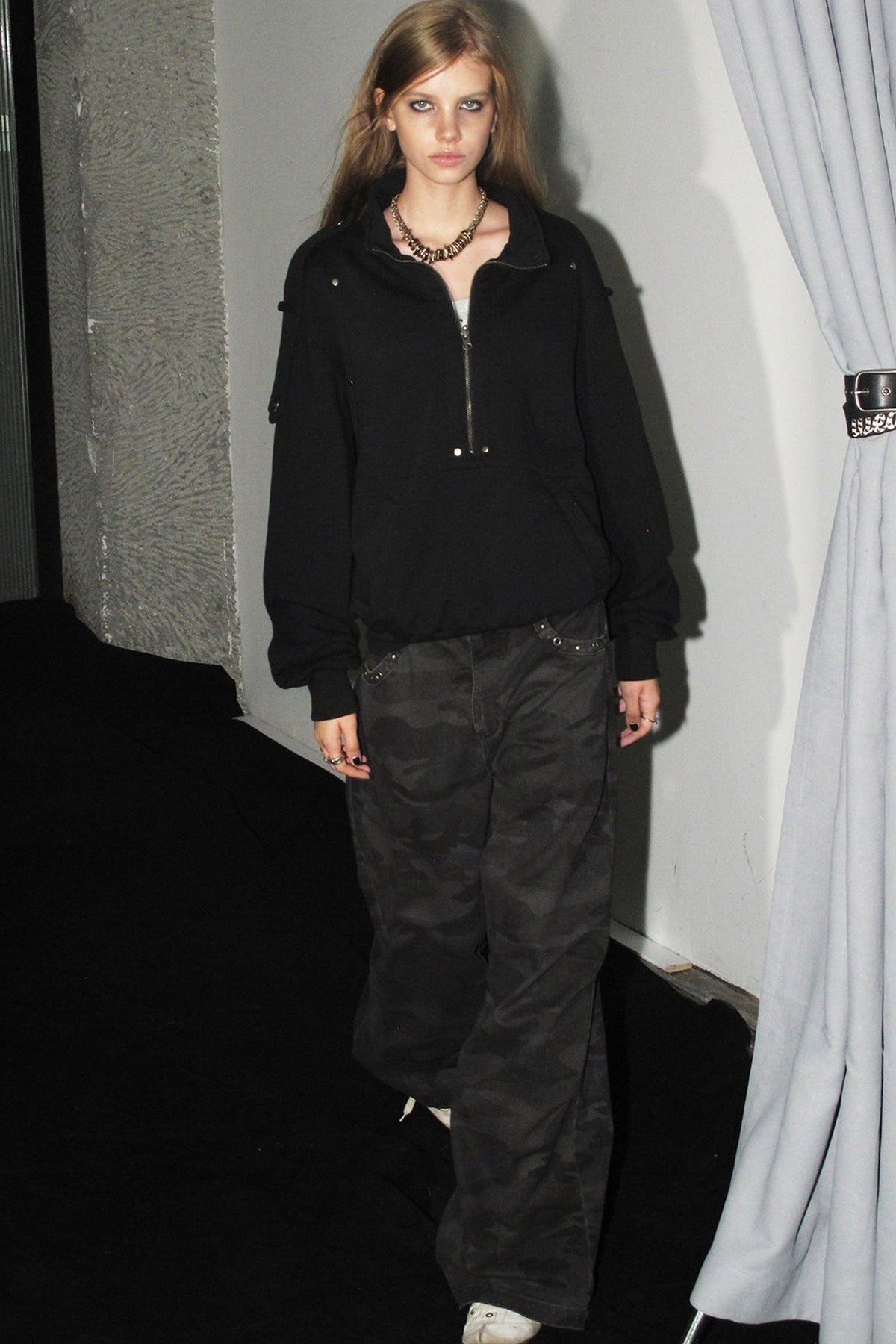 Studded Camo Wide-Leg Cargo Pants