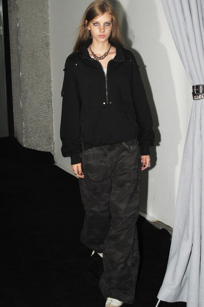 Studded Camo Wide-Leg Cargo Pants