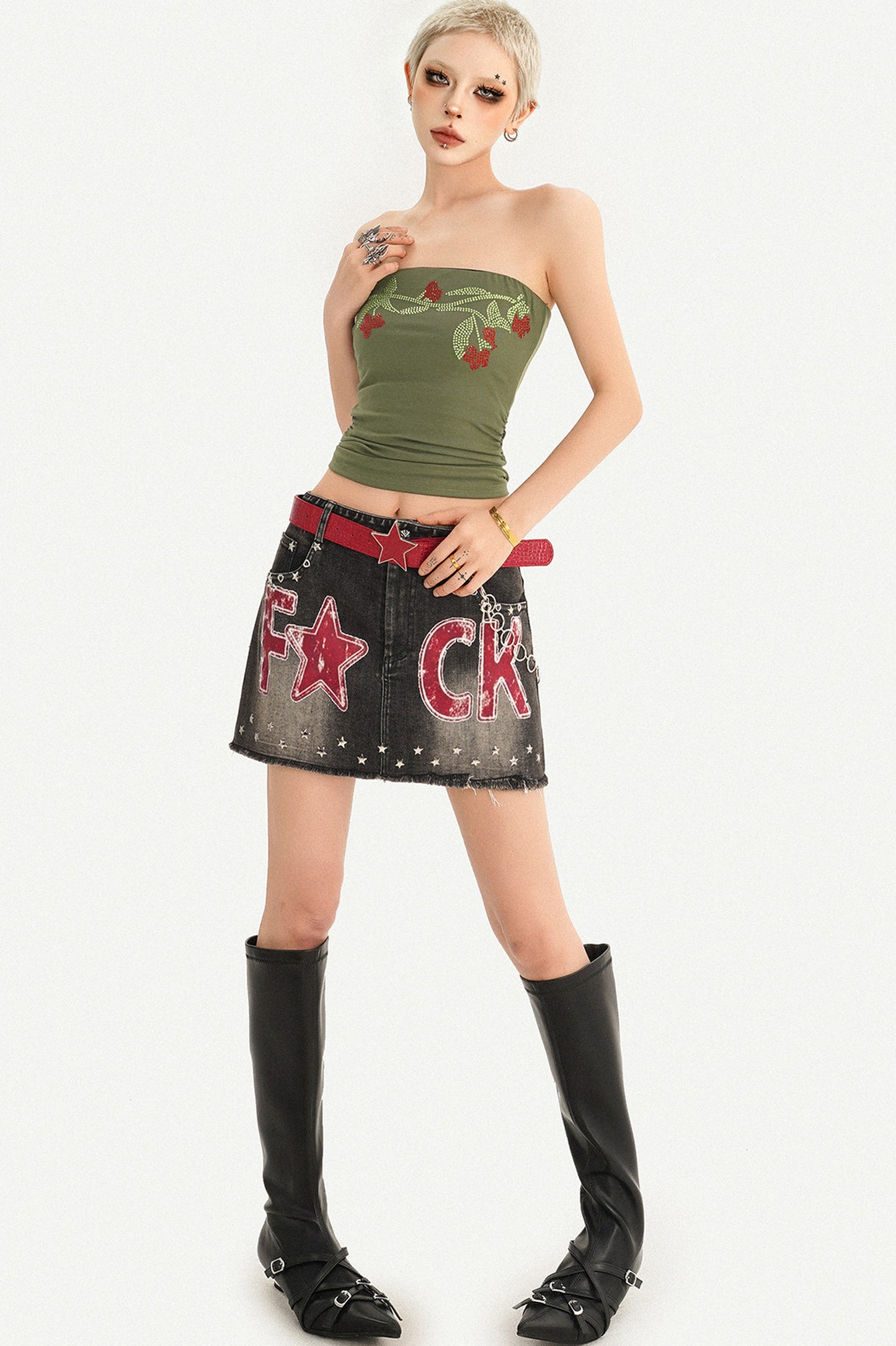 Rhinestone Floral Strapless Top