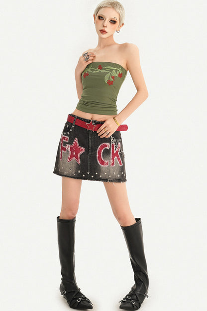 Rhinestone Floral Strapless Top