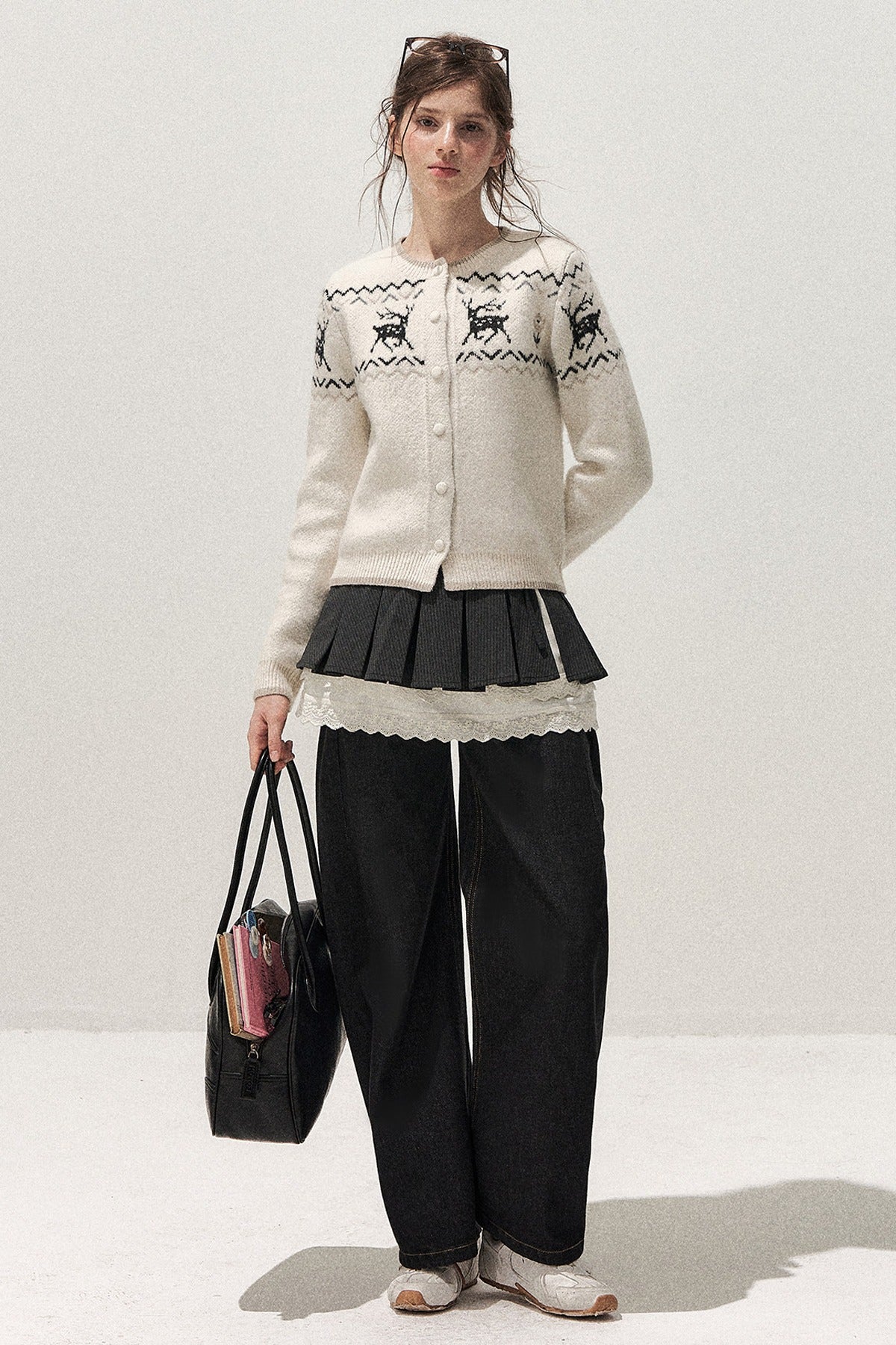 Deer Fair Isle Knit Cardigan