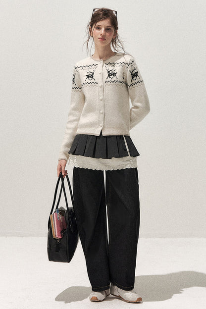 Deer Fair Isle Knit Cardigan