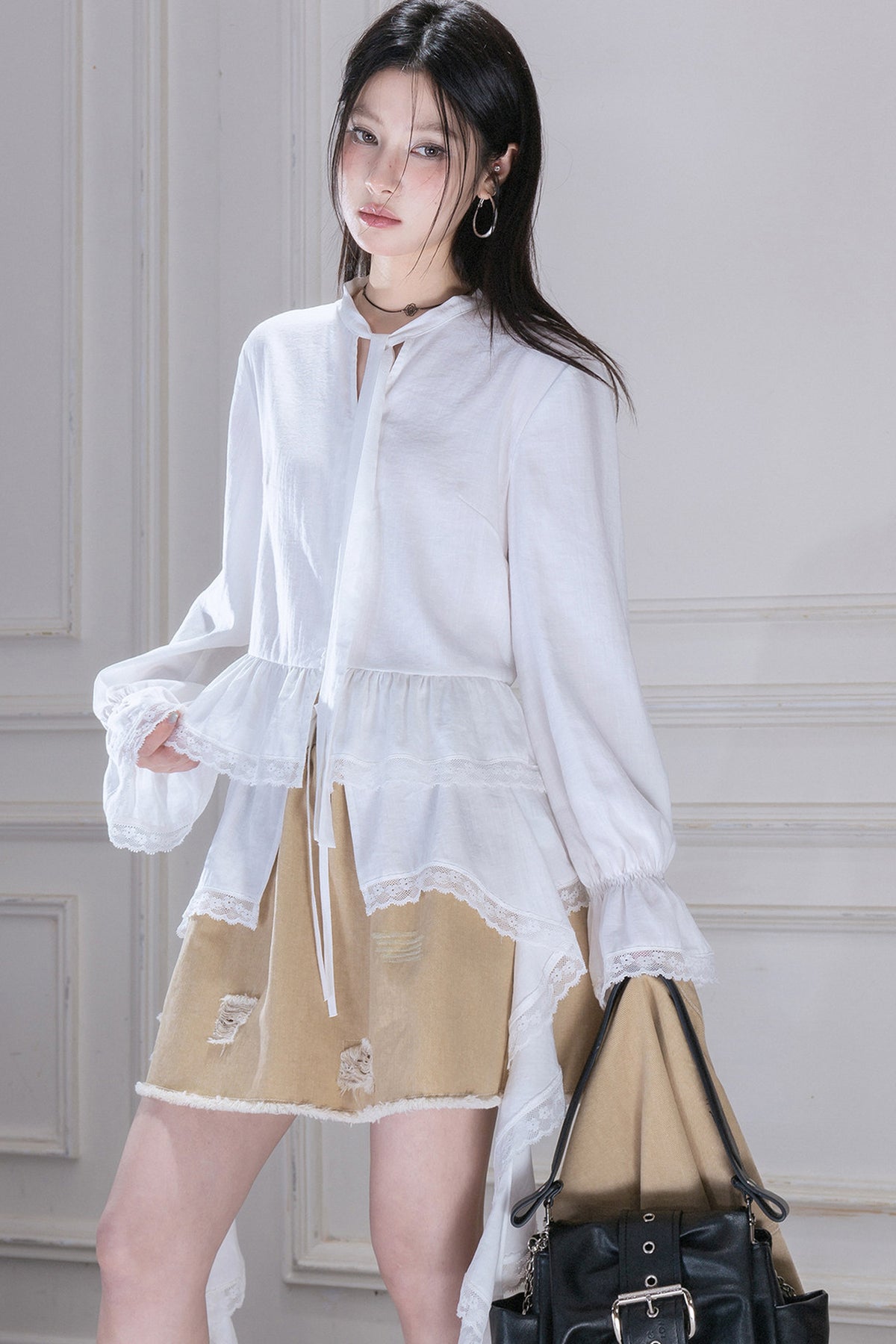 Detachable Ruffle Hem Blouse Set
