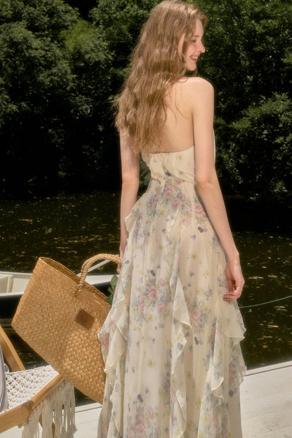 Floral Ruffle Sleeveless V-Neck Dress