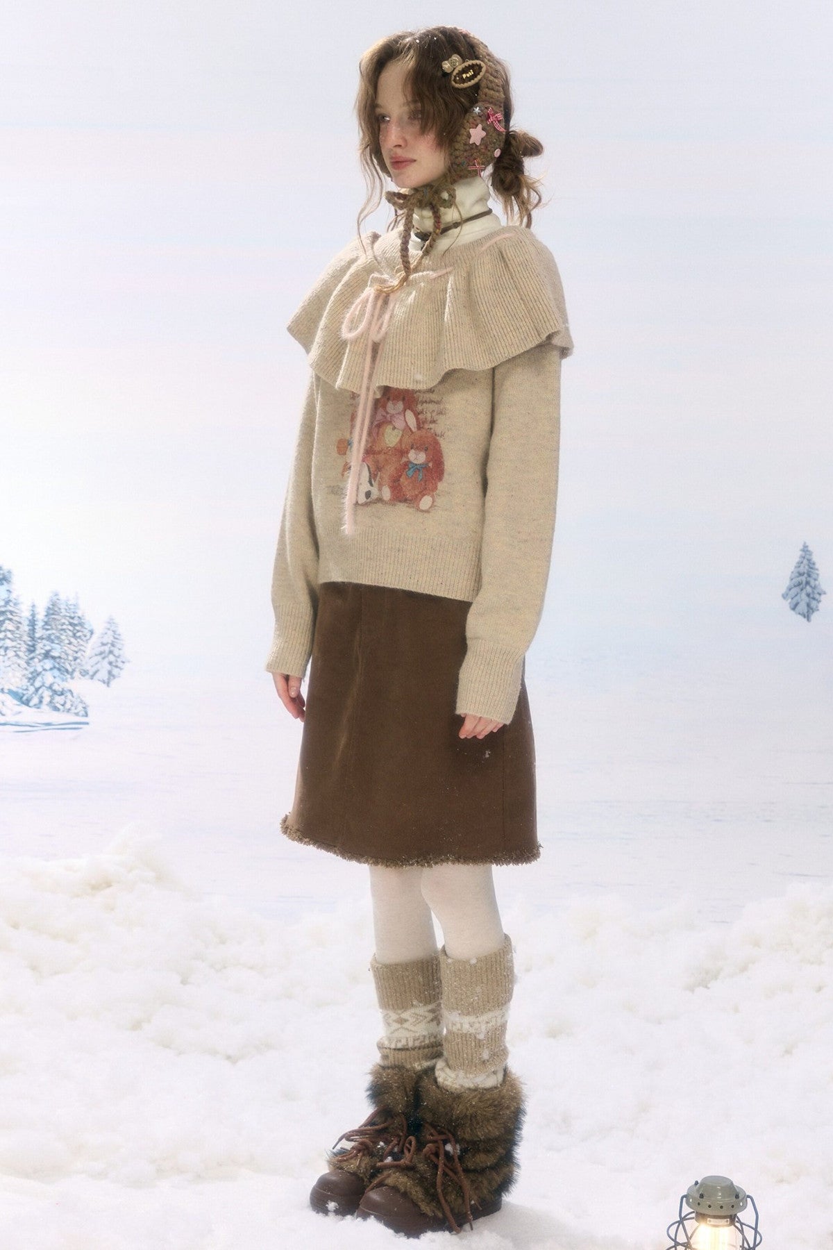 Brown Frayed Corduroy Mid-Length Skirt