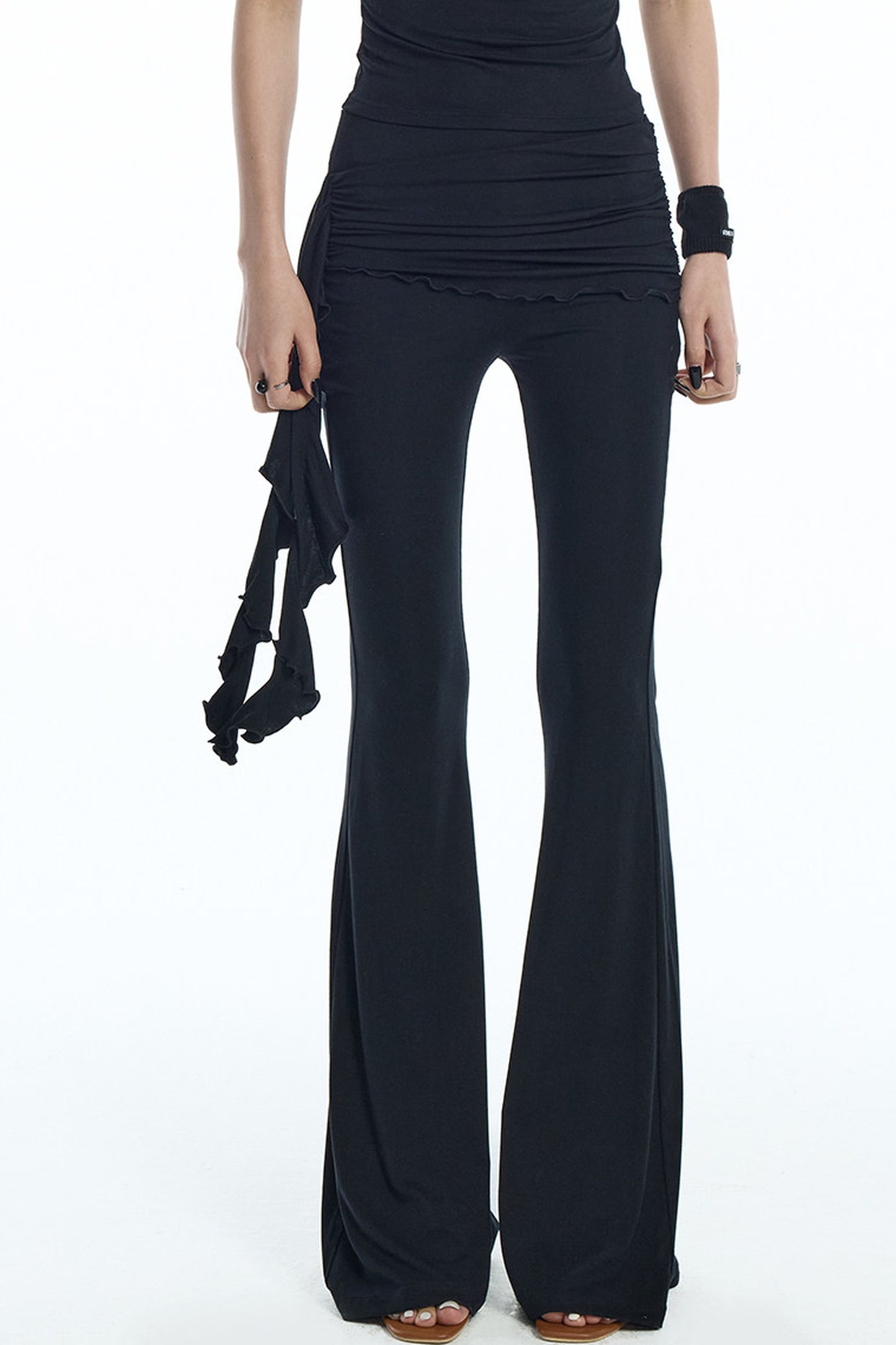 Black Knit Ruffle Tank and Flared Pants Set-Up