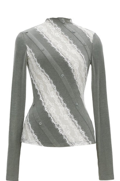 Gray Lace Knit Top