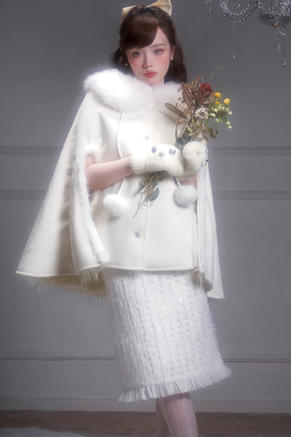 Snow Mountain Silver-White Long-Haired Fur Coat and Skirt Set-Up
