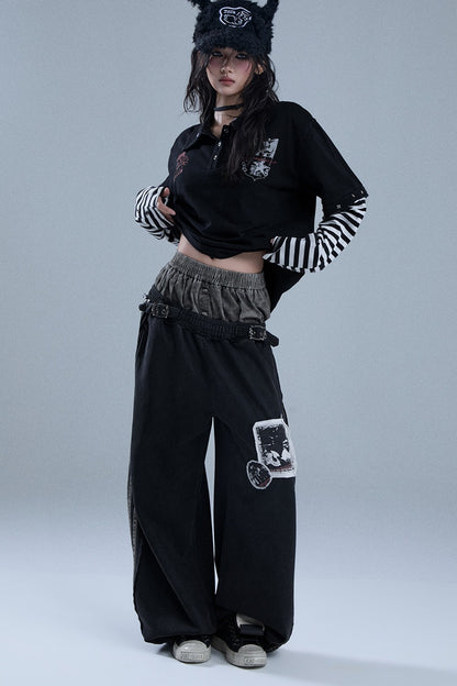 Layered-Look Patchwork Striped Pants