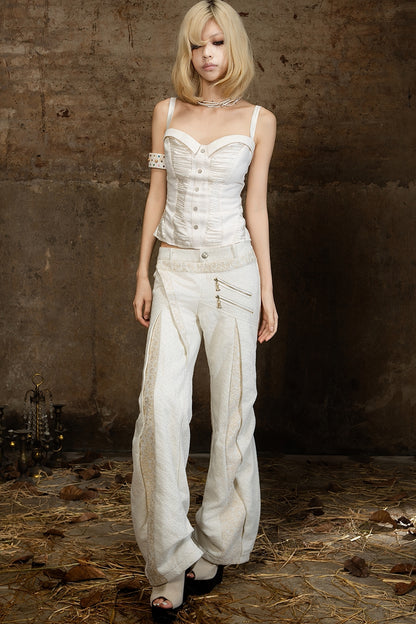 Double Waistband Lace Patchwork Pants