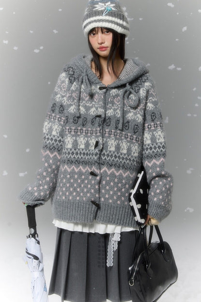 Fair Isle Duffle Button Cardigan