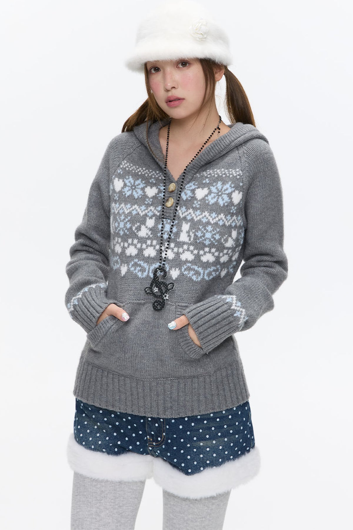 Fair Isle Knit Hoodie