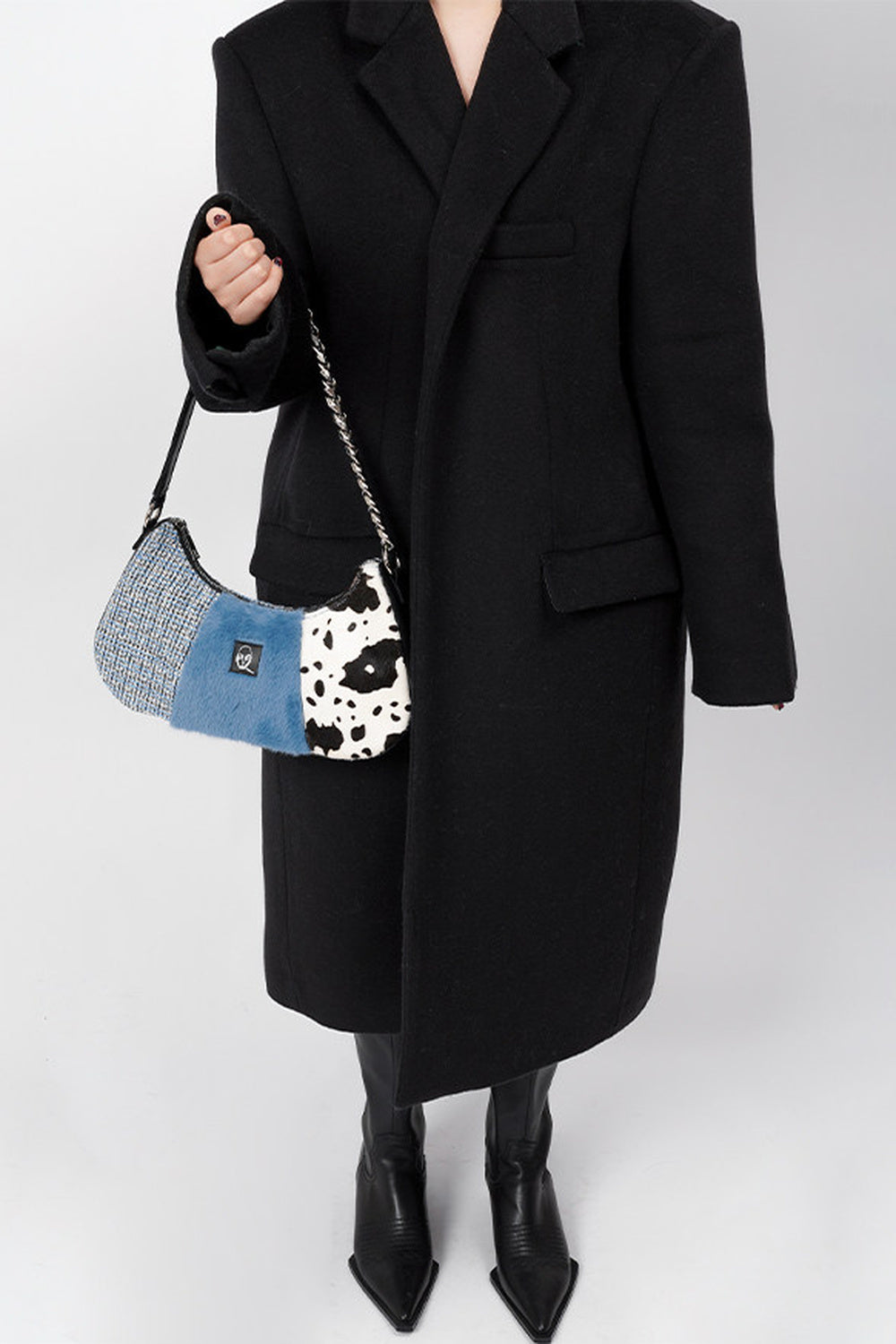 Genuine Leather Color-Block Crossbody Bag