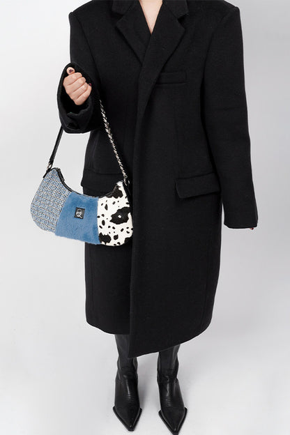 Genuine Leather Color-Block Crossbody Bag