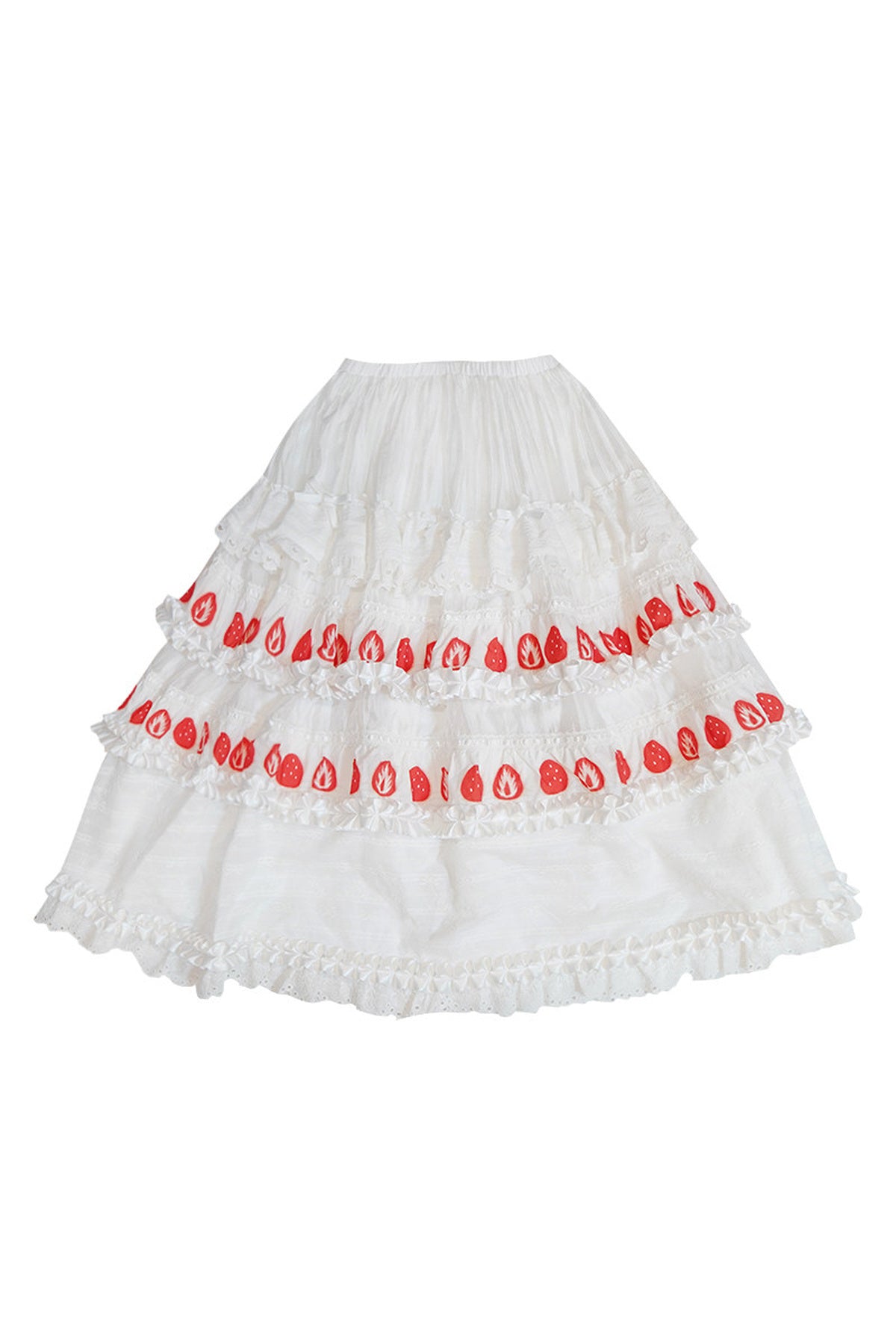 Strawberry Print Lace Tiered Skirt