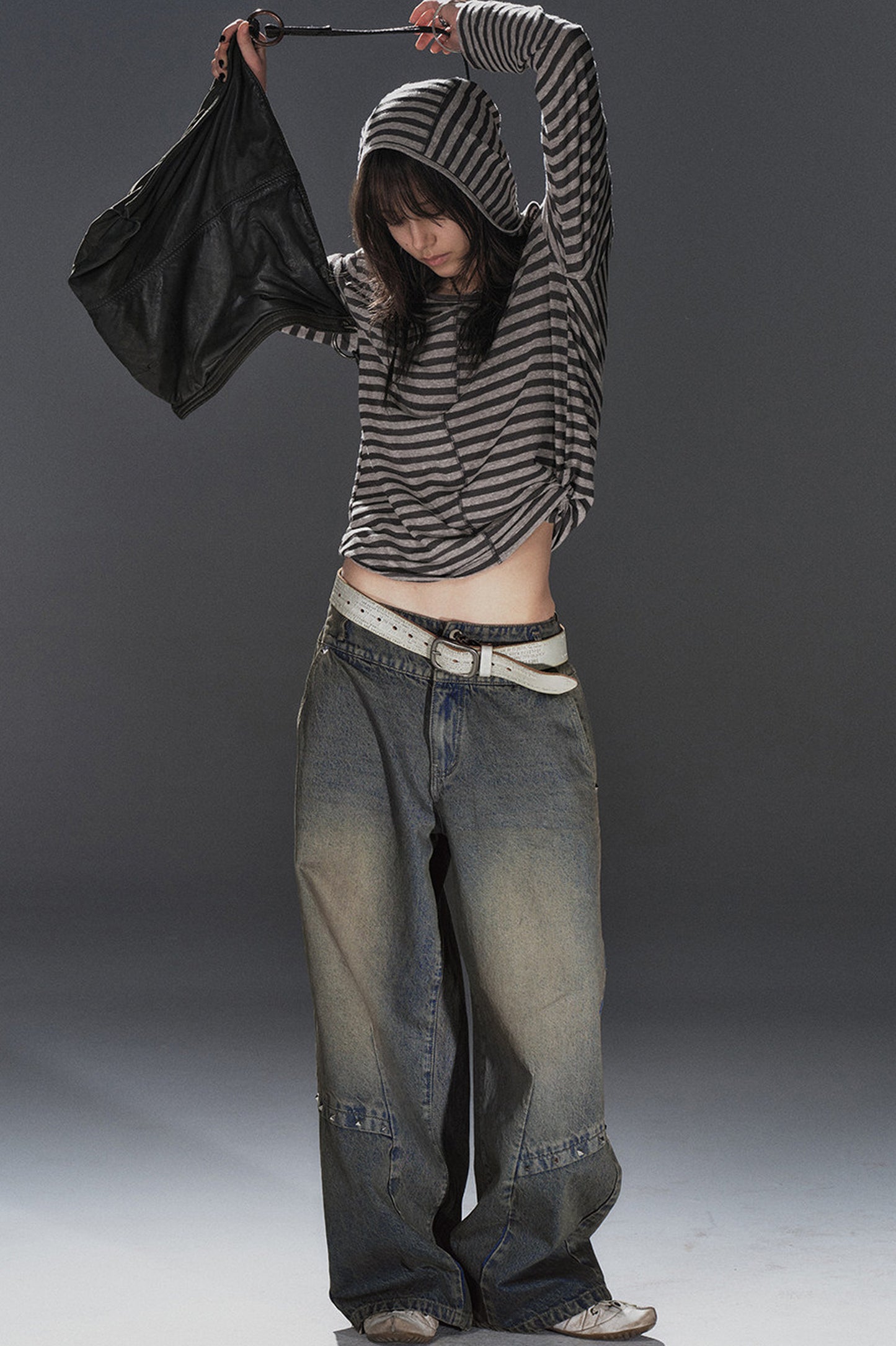 Waist Rivet Split Wide-Leg Denim Jeans