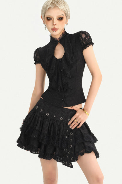 Dark Style Lace Stand Collar Top
