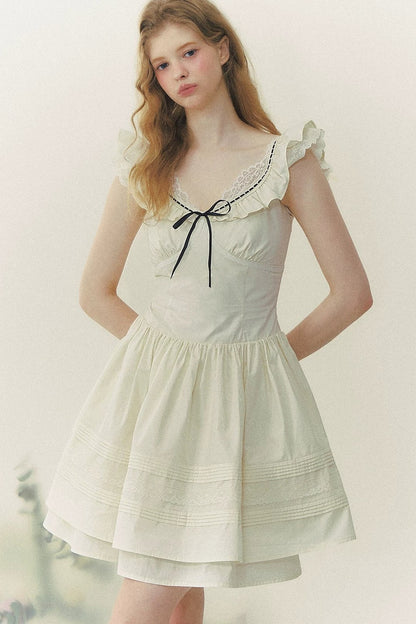 Sunset Patchwork Flutter-Sleeve Dress
