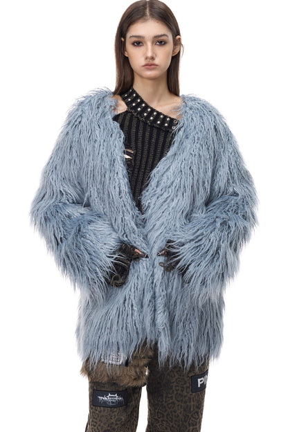 V-Neck Shaggy Contour Fur Jacket