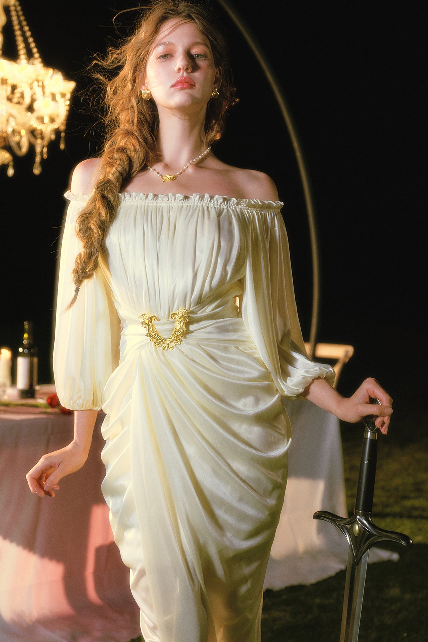 Satin Off-Shoulder Dress