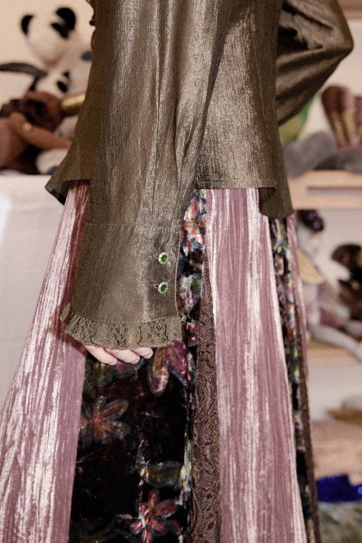 Ruffled Acetate Chiffon Shirt and Skirt Set-Up
