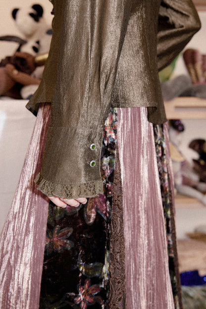 Ruffled Acetate Chiffon Shirt and Skirt Set-Up