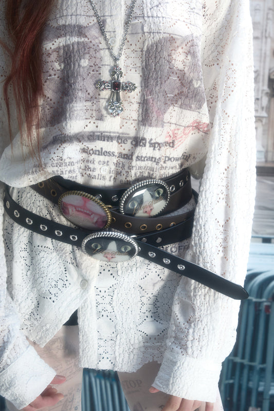 Cat Print Metal Buckle Belt