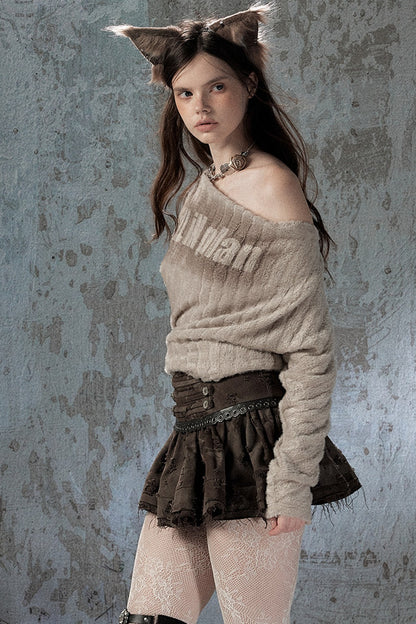 Asymmetrical Off-Shoulder Plush Long Sleeve Top