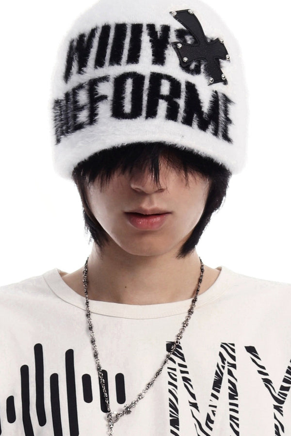 Studded Cross Jacquard Beanie