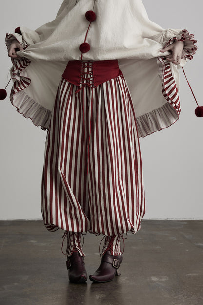 Red White Striped Lace-Up Lantern Pants