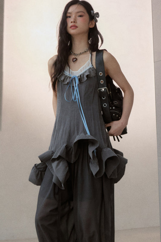 Ruffled Contrast Strap Suspender Top