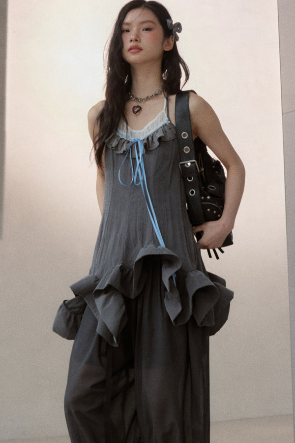 Ruffled Contrast Strap Suspender Top