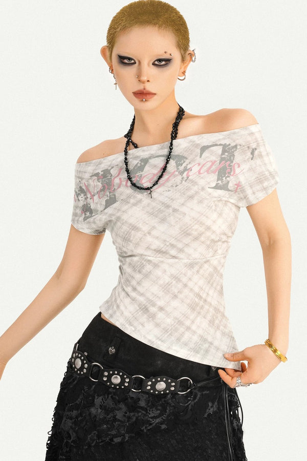 Retro Plaid One-Shoulder Top
