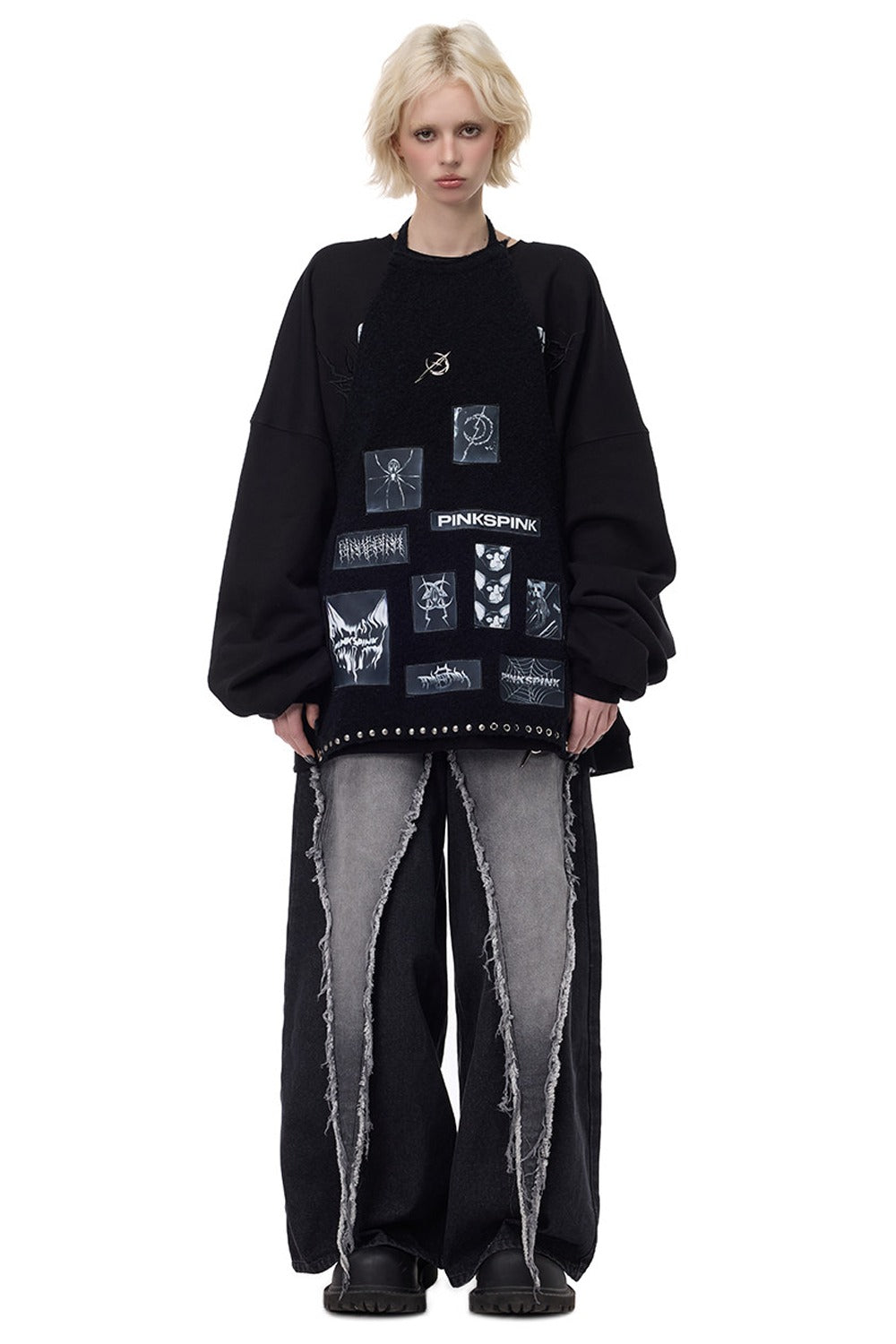 Punk Patchwork Knitted Hooded Sweater Dress