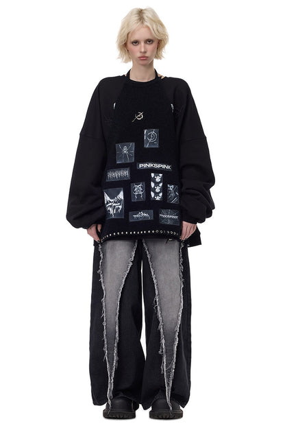 Punk Patchwork Knitted Hooded Sweater Dress